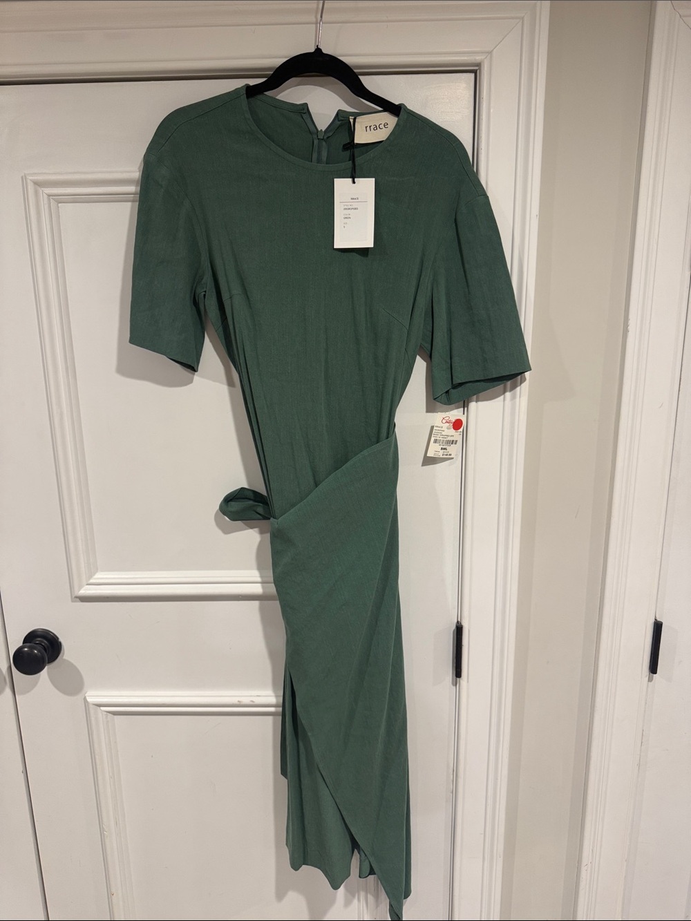 RRACE Green Linen Blend Wrap Midi Dress